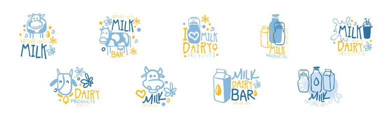 Dairy Milk Product and Food Label and Logo Vector Set