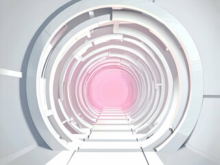 Fototapeta premium Abstract technology round tunnel White pink metal