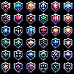 RPG pixel art shields sprite sheet