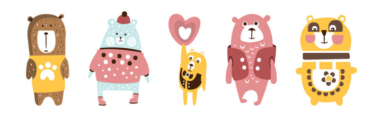 Cute Bear Forest Animal with Pretty Snout Vector Set