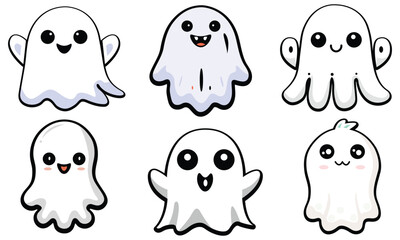 Cute Boo hand drawn bundle vector ghost set illustration