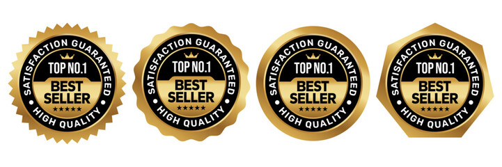 Best seller badge logo design. Best seller sticker label. 100% Satisfaction Guaranteed. Vector Illustration.	