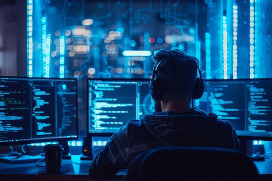 Software engineer writing code on a highresolution monitor