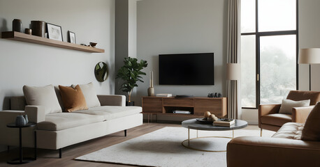 Relaxing in a modern living room with ample natural light streaming through large windows