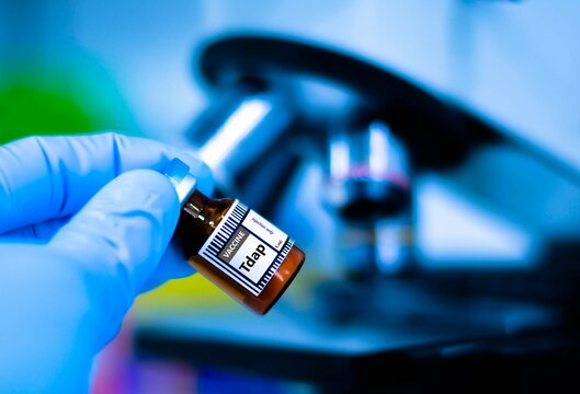 Tdap vaccine bottles for preventing tetanus, diphtheria and pertussis.