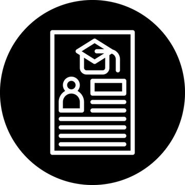 white graduation document icon on black circle clip art preview