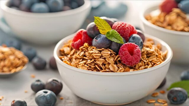 Healthy yogurt granola parfait with blueberries and raspberries copy space available. Concept Food Photography, Breakfast Inspiration, Yogurt Parfait, Fresh Berries, Healthy Eating