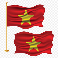 Vietnam independence day with national flag waving fabric illustration png element with pole emoji and clipart transparent background