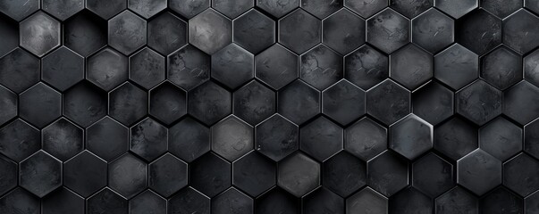 Black anhracite modern tile mirror made of hexagon tiles texture background banner panorama, Generative AI