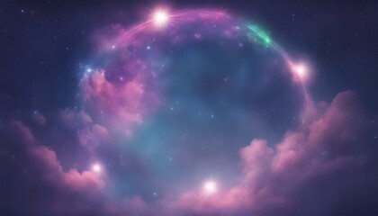 Obraz premium Cosmic nebula surrounded by clouds and glowing stars in a vibrant galaxy background
