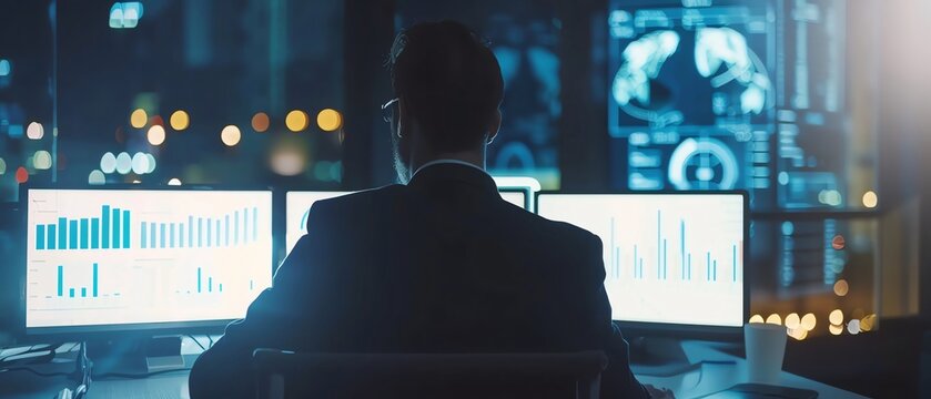 Businessman presenting detailed financial data in a virtual meeting with international colleagues