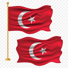 turkey independence day with Turkish national flag waving fabric illustration png element with pole emoji and clipart for celebration 