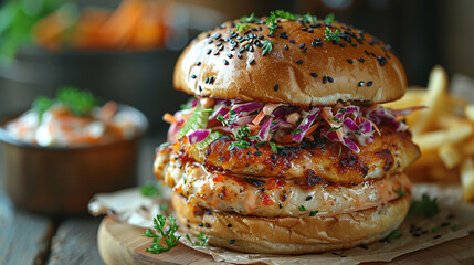 Close Up Coleslaw Chicken Burger - Powered by Adobe