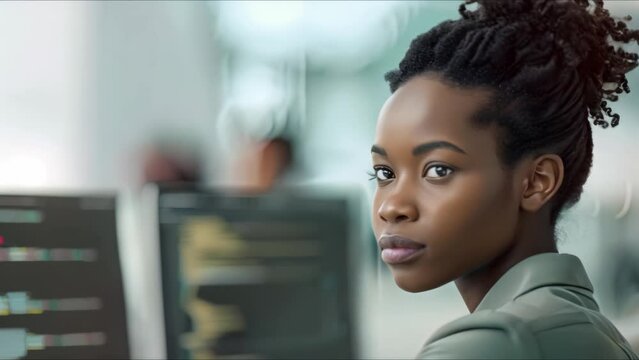 Passionate Afro female programmer specializing in software development. Concept Afro-Female Programmer, Software Development, Passionate Tech Enthusiast