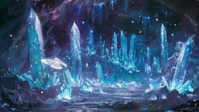 underground cavern with bioluminescent crystal. seamless looping overlay 4k virtual video animation background