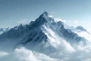 Obraz premium Majestic Snowy Mountain Peaks Emerging from Ethereal Sea of Clouds Scenic Landscape of Natural Serenity and Beauty