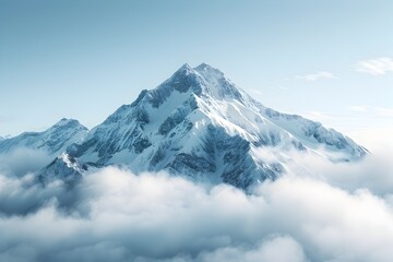 Majestic Snow Capped Mountain Peaks Emerging from a Sea of Clouds Creating a Surreal and Ethereal Landscape of Natural Splendor