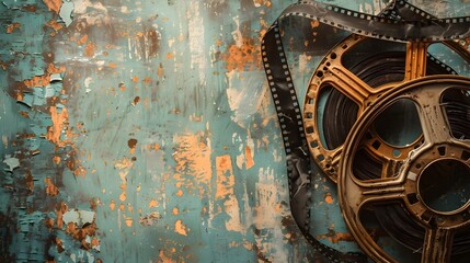 Vintage Film Reel Frame with Antique Finish for Nostalgic Visual Concept