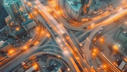 Timelapse of City Traffic from High Vantage Point with Tech Theme and Copy Space. Concept Cityscape Timelapse, High Vantage Point, Tech Theme, Copy Space, Urban Traffic