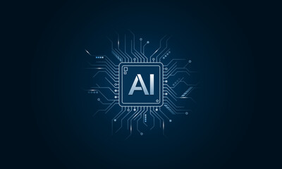AI chips. Artificial intelligence circuit line design. Machine learning design. Smart technology, AI, CPU, GPU. Vector illustration.