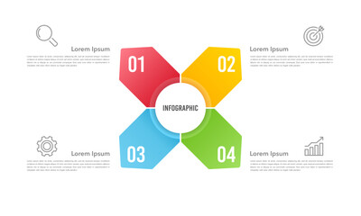 Infographic arrows design template. 4 options or process to success. Business presentation, Project, Banner, Marketing and  Workflow. Vector illustration.