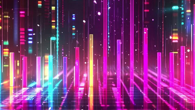 animated equalizer bars in vibrant neon colors synch. seamless looping overlay 4k virtual video animation background