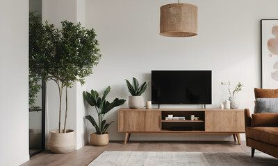 Relaxing in a chic living area with a seamless mix of natural elements and contemporary decor, for a peaceful and welcoming atmosphere