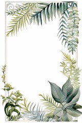 Fototapeta premium Woodland Ferns Frame, Watercolor Nature-inspired Border, watercolor illustration, isolated on white background