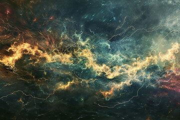 Obraz premium Generative ai on theme of a dramatic dark storm clouds before rain creating spectacular landscape