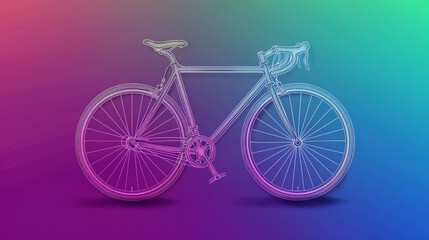 Fototapeta premium A purple-and-blue bicycle against a matching backdrop Background sports a leftward pink-and-blue hue Right side of the bike frames image