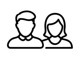 A vector illustration depicting male and female face silhouettes or icons, serving as avatars or profiles for unknown or anonymous individuals. The illustration portrays a man and a woman portrait.
