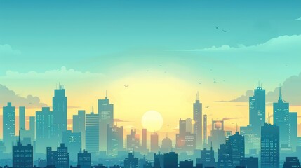 Fototapeta premium An urban landscape silhouette with high-rise buildings and a clear evening sky, representing the dynamic life of the city