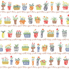 Abstract and cute plants seamless pattern,