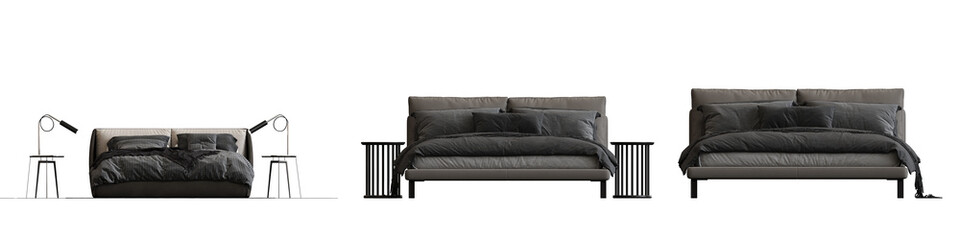 double bed isolated on white background, furniture for the bedroom interior, 3D illustration, cg render