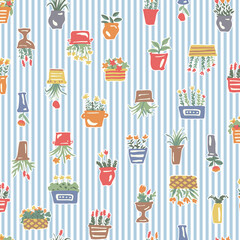 Abstract and cute plants seamless pattern,
