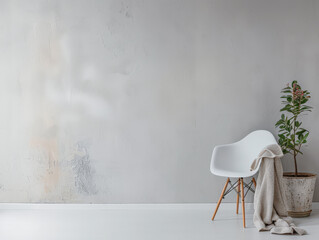 Minimalist room interiors composition with copyspace in neutral tonality.