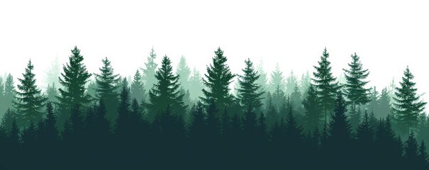 Forest blackforest  illustration banner landscape panorama - Green silhouette of spruce and fir...