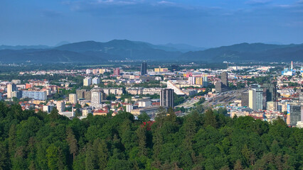 AERIAL: Drone point of view of budding residential Ljubljana neighborhoods.