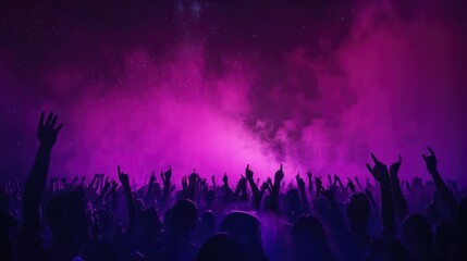 Fototapeta premium Capture the sense of community and celebration at outdoor music festivals with an image featuring the silhouettes of a crowd united by their love for electro music.