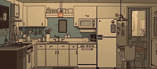 Kitchen interior flat vector illustration style.