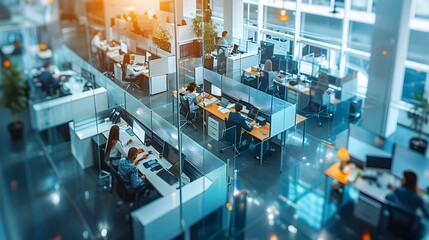 Bustling Corporate Workspace with Efficient Employees Diligently Tackling Business Tasks at Their Workstations