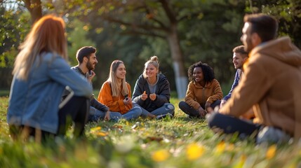 Group of Business Colleagues Participating in Outdoor Team Building Activity