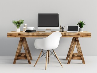 Fototapeta premium Desk with computer and chair