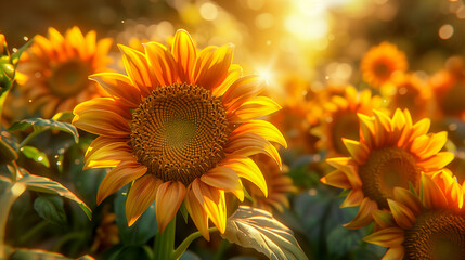Fototapeta premium Bright yellow sunflowers on a sunny day 