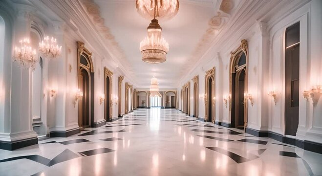 White baroque style tunnel interior design with marble floor