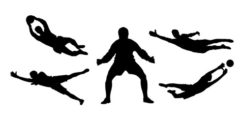 Goalkeepers, football Soccer player silhouette. Goalkeepers Set. High quality isolated on white background. Vector illustration
