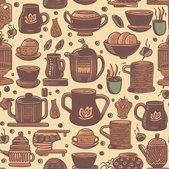 Coffee abstract seamless pattern, texture, background.