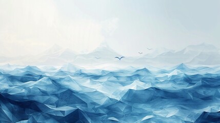 Fototapeta premium Many blue and white geometric shapes in the sea