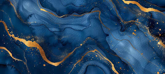 Navy Blue and Gold Abstract Art