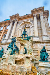 Matthias Fountain, the popular attraction  on the wall of Buda Palace, Budapest, Hungary